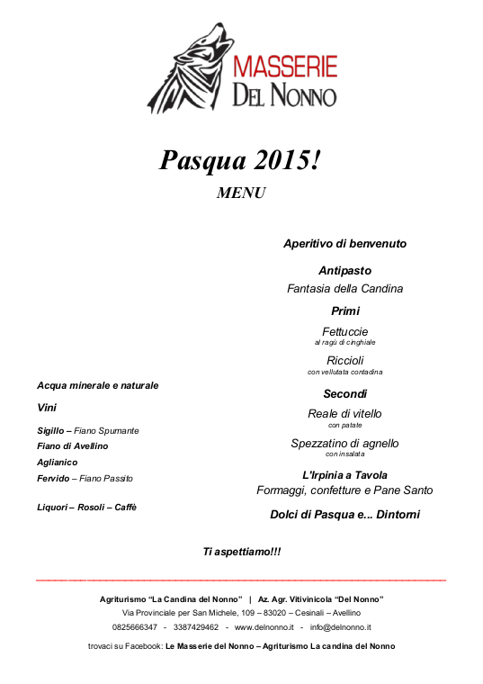 Menu di Pasquetta | Masserie del Nonno | www.delnonno.it